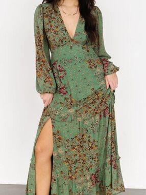 Baltic Born Bowman Deep V Green Floral Maxi Dress NWT